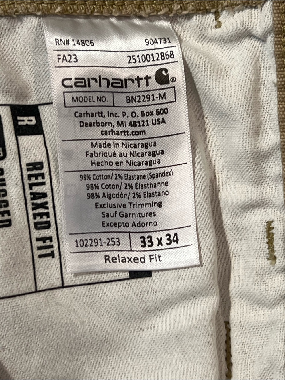 Carhartt Rugged Flex Relaxed Fit Canvas Work Pant Size 32x33 - Picture 5 of 9